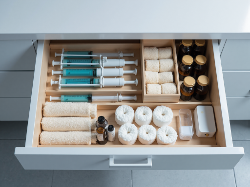 Hygiene products and personal care essentials, organized bathroom supplies
